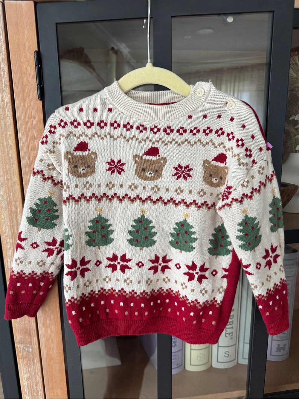 H&M Kids sweater knit jacquard fair isle teddy bear santa christmas trees baby